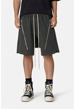 Load image into Gallery viewer, GREY ZIP DRAWSTRING CARGO SHORTS