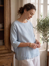 Load image into Gallery viewer, 100% Linen Boatneck 3/4 Length Sleeve Top AURORA