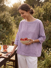 Load image into Gallery viewer, 100% Linen Boatneck 3/4 Length Sleeve Top AURORA