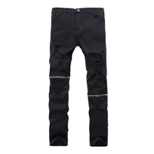 Load image into Gallery viewer, Zippered Holes Elastic Trend Denim Pants - # BOAA13410009