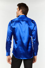 Load image into Gallery viewer, Men's Satin Royal Blue Dress Shirt