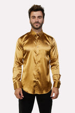 Load image into Gallery viewer, Men's Satin Gold Dress Shirt