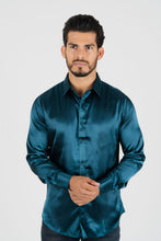 Load image into Gallery viewer, Men's Satin Teal Dress Shirt