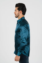 Load image into Gallery viewer, Men's Satin Teal Dress Shirt