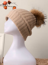 Load image into Gallery viewer, 100% Cashmere Rib-Knit Slouchy Beanie With Pom-Pom