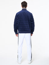 Load image into Gallery viewer, Redi Quilted Velour Bomber Jacket- Maritime Blue