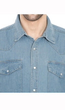 Load image into Gallery viewer, Mens Western Snap Front Button Shirt in Denim and Twill with a Stitched Yoke and Chest Pockets