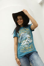 Load image into Gallery viewer, Women's Cotton American Legend Graphic Print Blue T-shirt