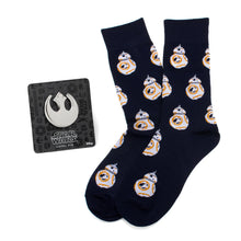Load image into Gallery viewer, Star Wars BB-8 Navy Dress Socks and Rebel Alliance Starbird Crest Lapel Pin Gift Set