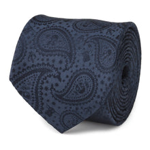 Load image into Gallery viewer, Star Wars Mandalorian and Grogu Navy Paisley Tie, Grogu Tie Bar, and Lapel Pin Gift Set