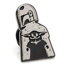 Load image into Gallery viewer, Star Wars Mandalorian and Grogu Navy Paisley Tie, Grogu Tie Bar, and Lapel Pin Gift Set