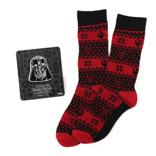 Load image into Gallery viewer, Star Wars Darth Vader Red and Black Holiday Dress Socks and Lapel Pin Gift Set