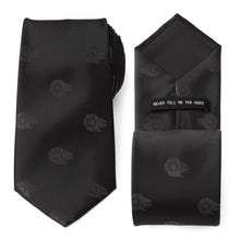 Load image into Gallery viewer, Star Wars Millennium Falcon Black Tie, X-Wing and Tie Fighter Battle Dress Socks, and Hyperspace Glow-in-the-Dark Tie Bar Gift Set