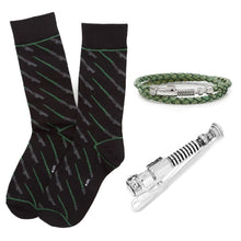 Load image into Gallery viewer, Star Wars Luke Skywalker LIGHTSABER Bracelet, Tie Clip, and Dress Socks Gift Set