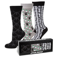 Load image into Gallery viewer, Star Wars Mandalorian Dress Socks 3-Pack and Mythosaur Lapel Pin Gift Set