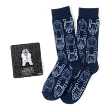 Load image into Gallery viewer, Star Wars R2-D2 Light and Dark Blue Dress Socks and Lapel Pin Gift Set