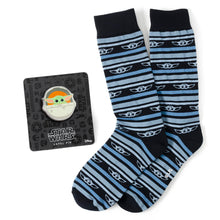 Load image into Gallery viewer, Star Wars Grogu Blue Striped Dress Socks and Lapel Pin Gift Set