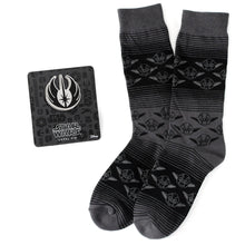 Load image into Gallery viewer, Star Wars Yoda Black Charcoal Dress Socks and Jedi Crest Lapel Pin Gift Set