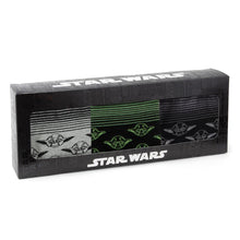 Load image into Gallery viewer, Star Wars Yoda Green, Gray, and Black Ombre Dress Socks and Jedi Crest Lapel Pin Gift Set