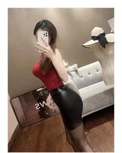 Load image into Gallery viewer, Mandotos Black Imitation Leather Pencil Mini Skirt High Waist Korean Fashion Women Wholesale Summer