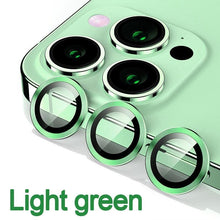 Load image into Gallery viewer, Full Cover Frame Glass Camera Lens Protector For iPhone 14 Plus Lens Glass For iPhone 11 12 13 Pro Max Mini Premium Tempered Glass Film Aluminum Alloy Lens Ring Cover Camera Protector