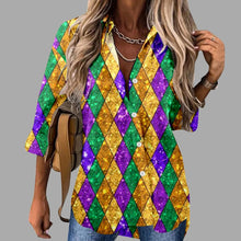Load image into Gallery viewer, 🎭 Mardi Gras Women's V-Neck Long Sleeve Carnival Print Shirt