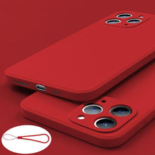 Load image into Gallery viewer, Square Silicone Case for IPhone 13 Pro Max 12 Mini Full Protector Silicone Ultra-Thin Shockproof Case Soft Scratch-Resistant Microfiber Lining Cover With Strap