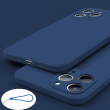 Load image into Gallery viewer, Square Silicone Case for IPhone 13 Pro Max 12 Mini Full Protector Silicone Ultra-Thin Shockproof Case Soft Scratch-Resistant Microfiber Lining Cover With Strap