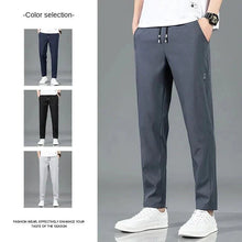 Load image into Gallery viewer, Ice Silk Men's Pants 2025 Summer New Black Gray Thin Business Casual Pants Outdoor Elastic Breathable Straight Leg Sweatpants