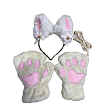 Load image into Gallery viewer, 5Pcs Sets Cat Paw Gloves Winter Cute Cartoon Girl Open Finger Gloves Bell Headband Fox Cat Ear Headwear