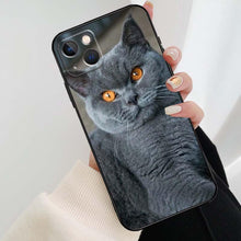 Load image into Gallery viewer, Beautiful Grey British Shorthair Cat Case For iPhone 12 13 Mini 13 11 12 14 Pro Max XS X XR 6S 7 8 Plus SE 2020 Silicone Cover Silicone Soft Black Moon Smooth Print Design
