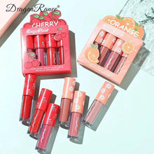 Load image into Gallery viewer, Mini Velvet Matte Lip Gloss Set 4 Piece Long Lasting Non Fading Non Stick Cup Fruit Scented Lip Tint Smooth Lightweight