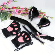 Load image into Gallery viewer, 5Pcs Sets Cat Paw Gloves Winter Cute Cartoon Girl Open Finger Gloves Bell Headband Fox Cat Ear Headwear