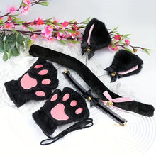 Load image into Gallery viewer, 5Pcs Sets Cat Paw Gloves Winter Cute Cartoon Girl Open Finger Gloves Bell Headband Fox Cat Ear Headwear