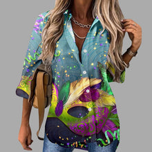 Load image into Gallery viewer, 🎭 Mardi Gras Women's V-Neck Long Sleeve Carnival Print Shirt