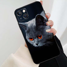 Load image into Gallery viewer, Beautiful Grey British Shorthair Cat Case For iPhone 12 13 Mini 13 11 12 14 Pro Max XS X XR 6S 7 8 Plus SE 2020 Silicone Cover Silicone Soft Black Moon Smooth Print Design