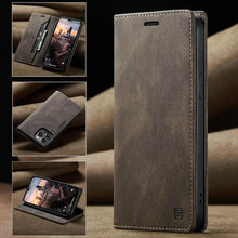 Load image into Gallery viewer, Vintage Wallet Case Card Holder Kickstand Built-in Magnetic Flip Leather Case for iPhone Leather Cases for iPhone 14 13 12 11 Pro Max Mini XR XS Max 8 7 6s Plus Wallet Flip Cover