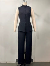 Load image into Gallery viewer, Women's Stand Collar Longline Vest Top & Wide-Leg Trousers Two-Piece Set