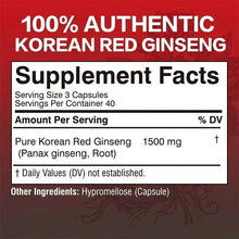 Load image into Gallery viewer, Korean Red Panax Ginseng Capsules - Increases Energy, Mood, Stamina & Performance Supports Mental Health