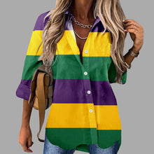 Load image into Gallery viewer, 🎭 Mardi Gras Women's V-Neck Long Sleeve Carnival Print Shirt