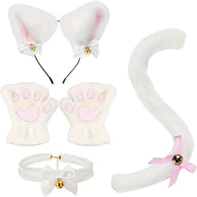 Load image into Gallery viewer, 5Pcs Sets Cat Paw Gloves Winter Cute Cartoon Girl Open Finger Gloves Bell Headband Fox Cat Ear Headwear