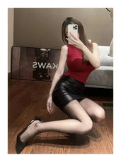 Load image into Gallery viewer, Mandotos Black Imitation Leather Pencil Mini Skirt High Waist Korean Fashion Women Wholesale Summer