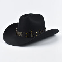 Load image into Gallery viewer, Men Women Western Cowboy Hat with Leather Vintage Big-edge Gentleman Cowgirl Hat Cloche Church Caps