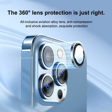 Load image into Gallery viewer, Full Cover Frame Glass Camera Lens Protector For iPhone 14 Plus Lens Glass For iPhone 11 12 13 Pro Max Mini Premium Tempered Glass Film Aluminum Alloy Lens Ring Cover Camera Protector
