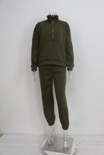 Load image into Gallery viewer, Women's Full-Zip Cropped Sweatshirt & Wide-Leg Pants Fleece Two-Piece Set