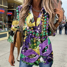 Load image into Gallery viewer, 🎭 Mardi Gras Women's V-Neck Long Sleeve Carnival Print Shirt
