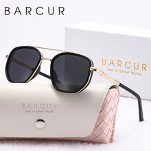 Load image into Gallery viewer, BARCUR Fashionable Trendy Polarized Sunglasses Polygon Frame with Delicate Thickened Striped Design – TAC Lens UV400 Protection for Driving and Outdoor Activities Women’s Fashion Sunglasses for Summer