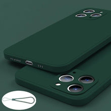 Load image into Gallery viewer, Square Silicone Case for IPhone 13 Pro Max 12 Mini Full Protector Silicone Ultra-Thin Shockproof Case Soft Scratch-Resistant Microfiber Lining Cover With Strap
