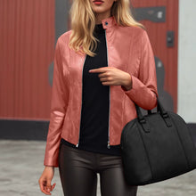 Load image into Gallery viewer, Women’s Slim Fit Faux Leather Moto Jacket