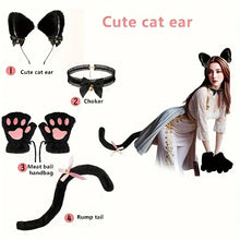 Load image into Gallery viewer, 5Pcs Sets Cat Paw Gloves Winter Cute Cartoon Girl Open Finger Gloves Bell Headband Fox Cat Ear Headwear
